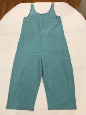 Ilana Kohn S Gary Jumpsuit Cyan Blue Cotton Linen  Scoop Neck Front Patch Pocket - Photo 1/4