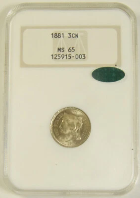 1881 Nickel Three Cent Piece NGC MS-65 CAC #15-003 - Image 1 of 2