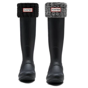 HUNTER Damen Verschnürte Hoch Gestrickt Gummistiefel Socken Schwarz Grau Eu UK 3 - Bild 1 von 13