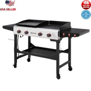 4-Burner Propane Grill Griddle Combo Portable Outdoor Cooking Camping Tailgating - Picture 1 of 6