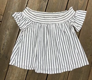 AMERICAN EAGLE Off the Shoulder Striped Top Gray White  Women's Size Small - Picture 1 of 4