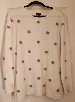 Talbots Polka Dot Pullover Sweater Ivory Gold Metallic Wool Blend, Size 1X  - Image 1 of 4