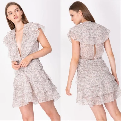 Sabina Musayev Nogatin Floral Tiered Mini Dress Off White Womens Small - Image 1 of 4