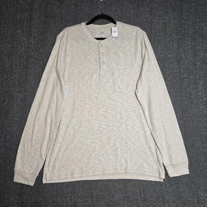 NWT Old Navy Large Soft Washed Long Sleeve Henley Heathered Beige Shirt - Picture 1 of 9