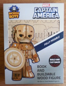 NEW  IncrediBots Marvel CAPTAIN AMERICA Graphic Book & Buildable Wood Figure Kit - Picture 1 of 3