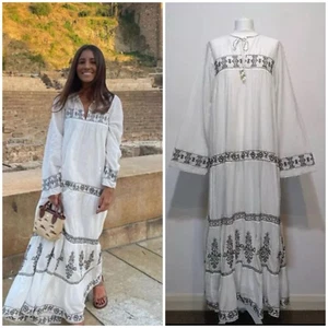 Zara New Embroidered Dress Size L White Ruffle Ethnic Boho Kaftan - Picture 1 of 10