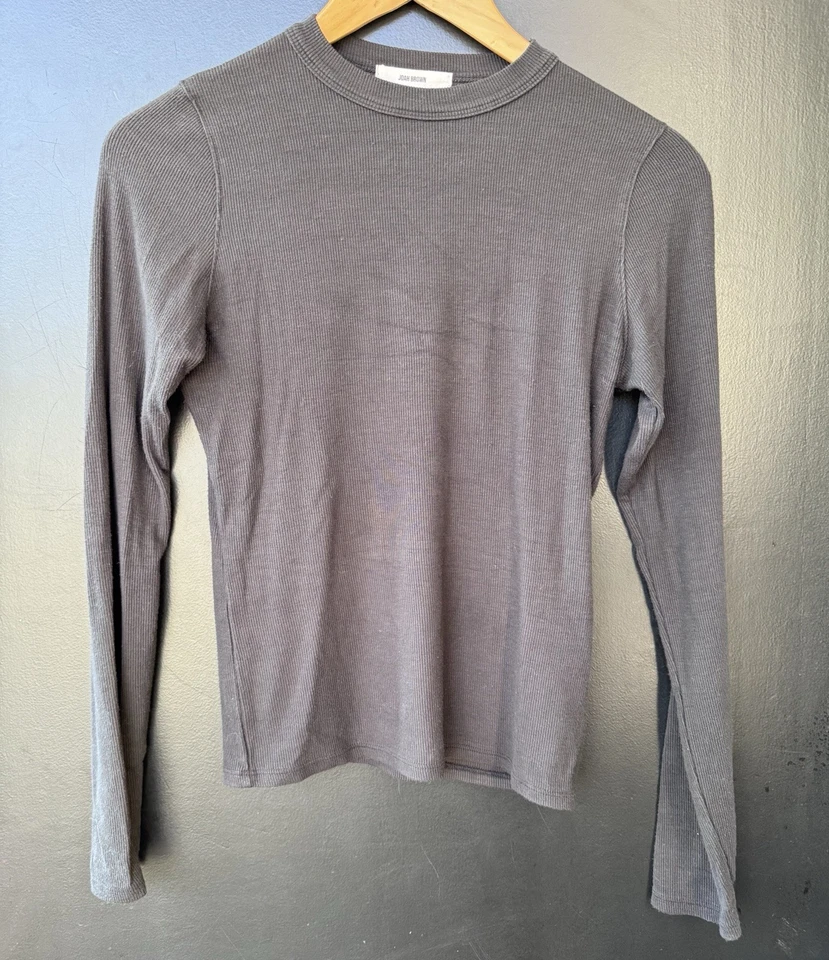 Camisa Joah Marrón Negra Cuello Redondo Acanalada Manga Larga Talla M/L Foto 1 de 4