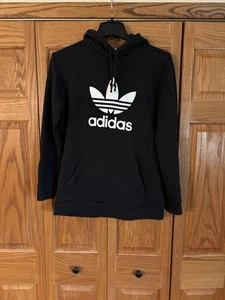 Adidas Damen schwarz Hoodie Logo schwer Sweatshirt Fronttasche Größe Large - Bild 1 von 6