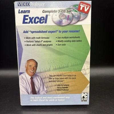 Video Professor Learn Excel 3-CD Set [PC CD-ROM] Software Education Learning VTG - Image 1 of 4