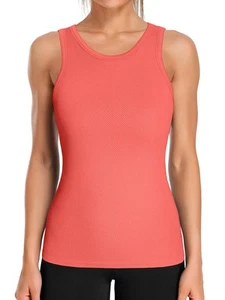 Women's Slim Fit Tank Top Summer Casual Sleeveless Shirts Muscle Tank Coral M... - Picture 1 of 9
