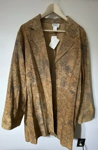 Coldwater Creek Floral Leopard Animal Print Long Leather Duster Jacket XXL NWT - Picture 1 of 10
