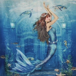 Fabric Mermaid Bath Shower Curtain Ocean Bathroom Accessories Coastal Home Decor - Picture 1 of 6