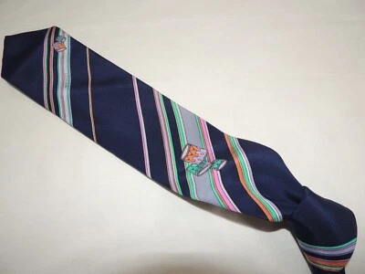 Corbata de seda Leonard Paris vintage a rayas azules "batería" 56X3,1/4 Foto 1 de 4