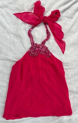 MIXIT Bejelwed Fuchsia Halter Top y2K 风格外出顶级节日仙女核心 M — 第 1/4 张图片