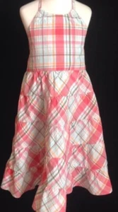 Gymboree Girls TROPICAL GARDEN Pink Orange Aqua Plaid Halter Dress 5 - Picture 1 of 3