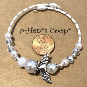 Bracelet Pearl Angel White Cuff Wrap Memory Wire Artisan Handmade USA 1687 - Picture 1 of 1