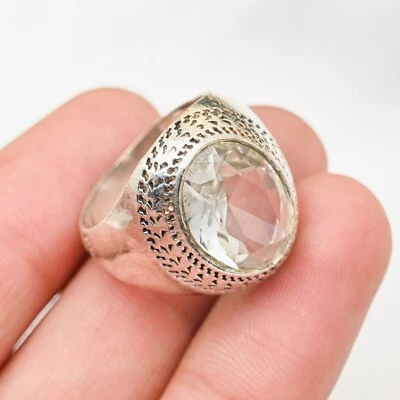 Anel masculino de cristal branco sólido prata esterlina 925, todos os tamanhos M263 - Imagem 1 de 4