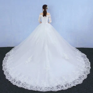 2025 Vestido de novia de novia para mujer con hombros descubiertos Vestido de novia Princesa Falda de cola larga - Imagen 1 de 8