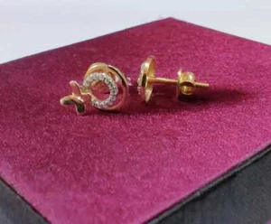 Orecchino a perno oro rosa massiccio 18 carati zirconi diamanti regalo per lei - Foto 1 di 7