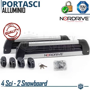 PORTASCI Auto per Barre Portatutto NORDRIVE 4 PAIA di Sci, 2 Snowboard ALLUMINIO - Foto 1 di 9