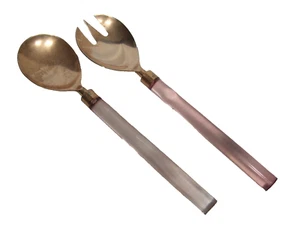 MCM Kupfer Salat und Gabel Servier Set Rosa Acryl Griffe. 11,50"L Vintage - Bild 1 von 3