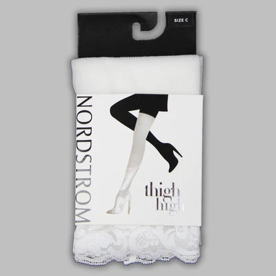 NIP! NORDSTROM LACE THIGH HIGHS/STOCKINGS w/ GRIPPY BANDS - WHITE / SIZE: A!! - Image 1 of 3