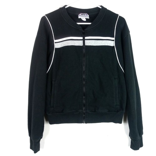 VETEMENTS Champion Full Zip Sweatshirt Jacket Womens Medium Black Crewneck Warm Up Pockets