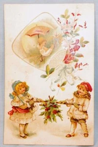 Victorian Trade Card Lion Coffee Woolson Spice Co Children Holly Die Cut #3 - Picture 1 of 4