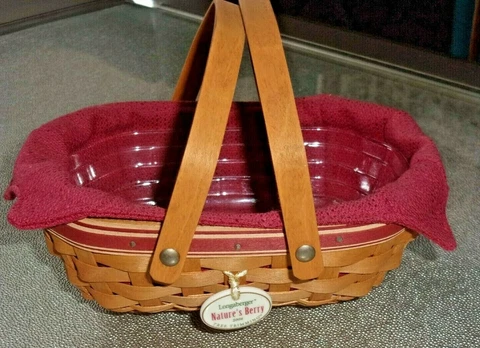 2006 Longaberger Nature's Berry Tree Trimming Basket With Cloth/Plastic Liner Cover