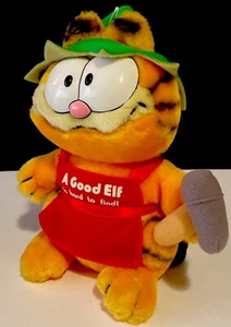 1981 GARFIELD A GOOD ELF IS HARD TO FIND 9.5" PLUSH SANTA'S HELPER Cat Christmas - Picture 1 of 10