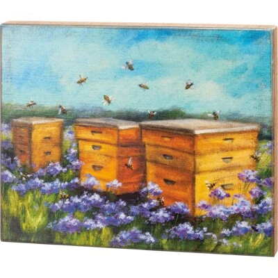NEW "Bee Hives in Lavender Field" Home Decor Box Sign - - Image 1 of 4