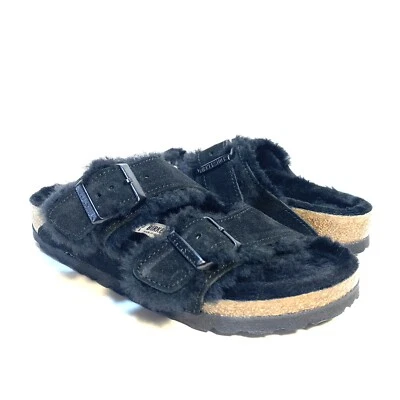 BIRKENSTOCK Womens Arizona Shearling Fur Sandals Narrow Black 36 (MSRP $150) - Image 1 of 4