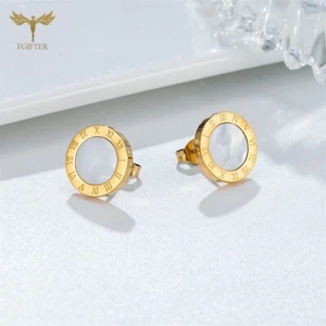 Damen Ohrringe Ohrstecker 18 K Gold Frauen Ohrring Edelstahl Ohrringe Kleeblatt - Bild 1 von 5