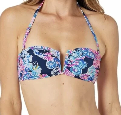 Top de bikini Lilly Pulitzer Niall Bandeau marea alta azul marino en tortuga asombro 2 Foto 1 de 4