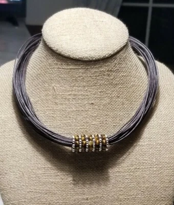 QVC Tiger Eye beaded slide pendant Multi strand leather sterling silver Necklace - Image 1 of 4