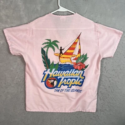 Vintage 80s Hawaiian Tropic V Neck Pocket T Shirt Adult Medium Pink USA Made Men - Image 1 of 4