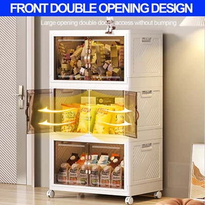 Premium 4 Tier Stackable Plastic Storage Bins with Lids - Foldable Closet Organi - Picture 1 of 5