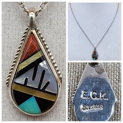 E.C.K. Collar Colgante Zuni Turquesa Plata Esterlina Elecario Cleo Kallestewa Foto 1 de 4