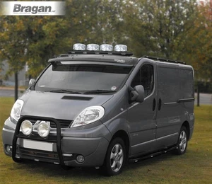 Roof Bar A + LEDs + Spots To Fit Mercedes Sprinter 2014 - 2018 Front Low BLACK - Picture 1 of 10