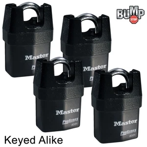 Master Lock High Security Padlocks - (4) Keyed Alike w/ BumpStop  6321NKA-4 - Picture 1 of 3