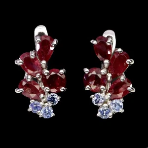 925 Sterling Silver Earrings Pear Ruby Tanzanite Natural No USA Import Fees - Picture 1 of 14