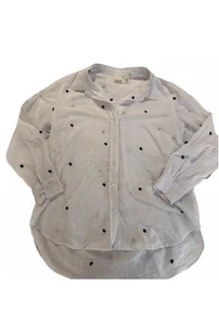 Camisa para mujer Westbound M blanca de algodón con bordado azul marino concha abotonada BB2 - Imagen 1 de 2