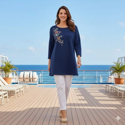 Quacker Factory Náutico 2X Azul Bordado Embellecido Crucero Costero Foto 1 de 4