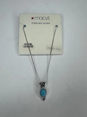 Vintage Turquoise Pendant 925 Sterling Silver Pendant Necklace From Macys New - Image 1 of 4
