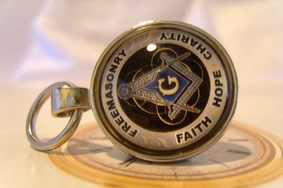Masonic Pocket Watch Chain Fob Freemasonry Large Domed Multi Coloured Fob - Image 1 of 4