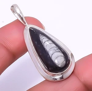 Fossil Orthoceras - Morocco Silver Plated Pendant 1.76" T31, Christmas Gift - Picture 1 of 6