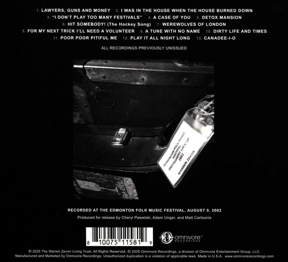 WARREN ZEVON EPILOGUE [LIVE AT THE EDMONTON FOLK MUSIC FESTIVAL] NEW CD - Imagem 1 de 1