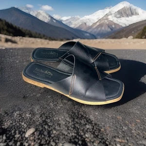 Coach And Four Black Leather Espadrille Slides Women’s Sz 6 Made In Italy Cute - Picture 1 of 24