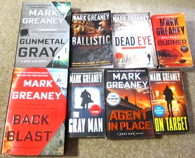Mark Greaney Gray Man mixed lot- 8 novels- Back Blast, Dead Eye, On Target, more - Image 1 of 2