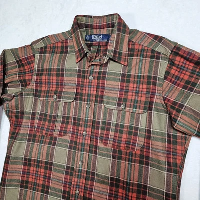 Camisa De Colección Polo Ralph Lauren Franela Para Hombres M Roja Tostada Cuadros Tartán Cuadros 100% Lana Foto 1 de 4